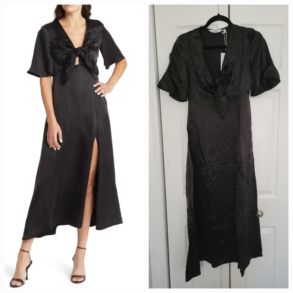 NWT & other stories size 4 Black Satin Midi Dress with slit
